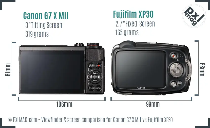 Canon G7 X MII vs Fujifilm XP30 Screen and Viewfinder comparison