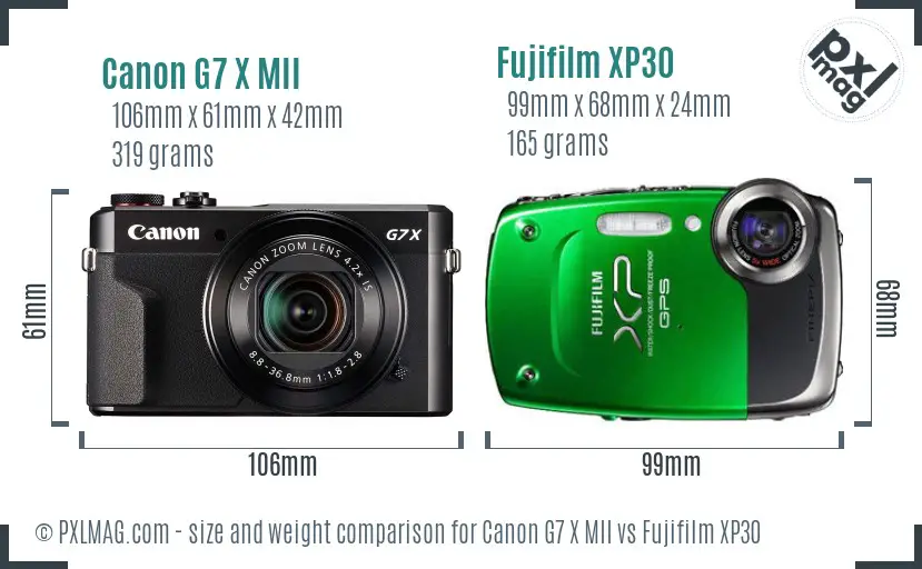 Canon G7 X MII vs Fujifilm XP30 size comparison