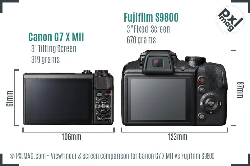 Canon G7 X MII vs Fujifilm S9800 Screen and Viewfinder comparison
