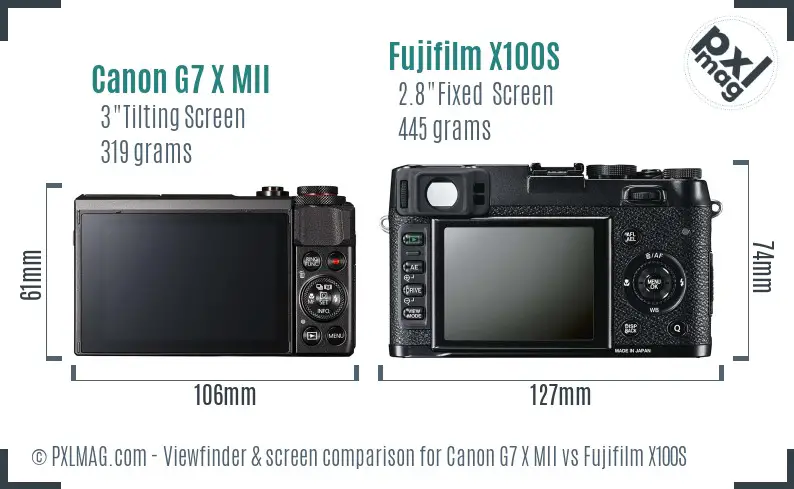 Canon G7 X MII vs Fujifilm X100S Screen and Viewfinder comparison