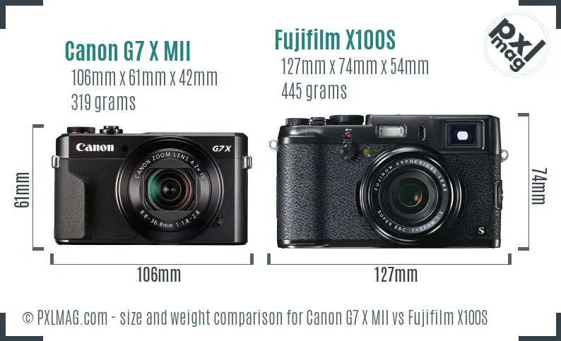 Canon G7 X MII vs Fujifilm X100S size comparison