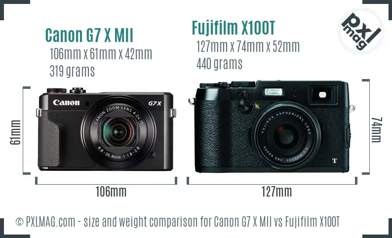 Canon G7 X MII vs Fujifilm X100T size comparison