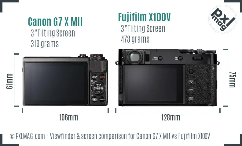 Canon G7 X MII vs Fujifilm X100V Screen and Viewfinder comparison