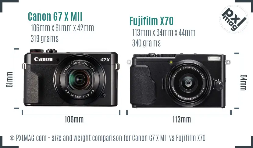 Canon G7 X MII vs Fujifilm X70 size comparison