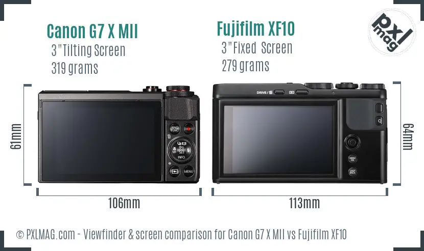 Canon G7 X MII vs Fujifilm XF10 Screen and Viewfinder comparison