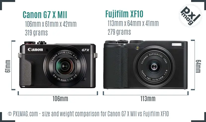 Canon G7 X MII vs Fujifilm XF10 size comparison
