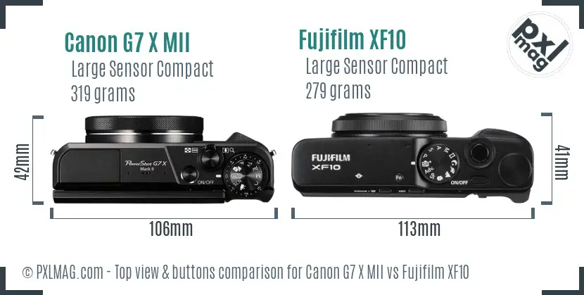 Canon G7 X MII vs Fujifilm XF10 top view buttons comparison