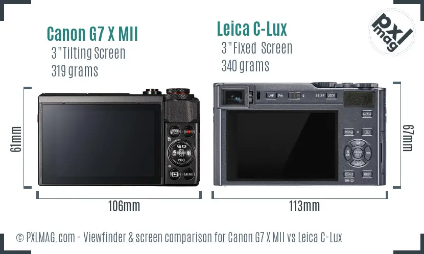 Canon G7 X MII vs Leica C-Lux Screen and Viewfinder comparison