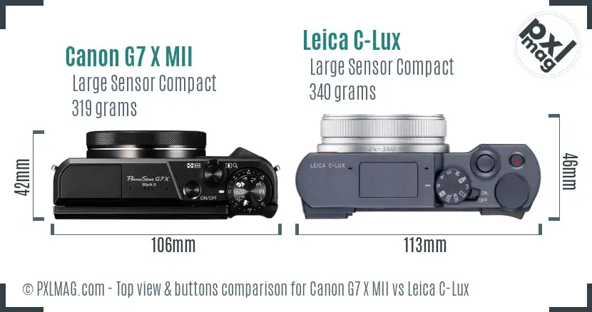 Canon G7 X MII vs Leica C-Lux top view buttons comparison
