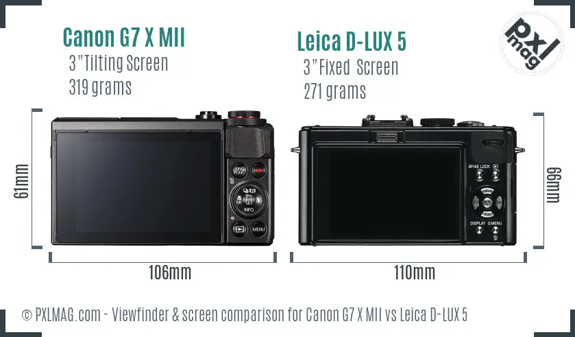 Canon G7 X MII vs Leica D-LUX 5 Screen and Viewfinder comparison