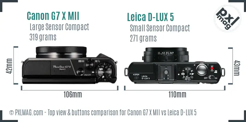 Canon G7 X MII vs Leica D-LUX 5 top view buttons comparison