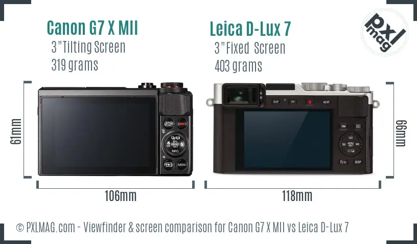 Canon G7 X MII vs Leica D-Lux 7 Screen and Viewfinder comparison