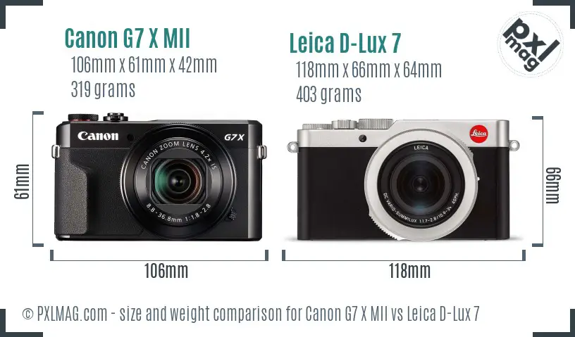 Canon G7 X MII vs Leica D-Lux 7 size comparison
