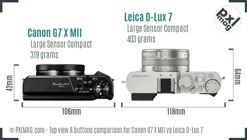 Canon G7 X MII vs Leica D-Lux 7 top view buttons comparison
