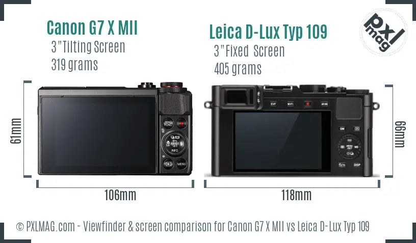 Canon G7 X MII vs Leica D-Lux Typ 109 Screen and Viewfinder comparison