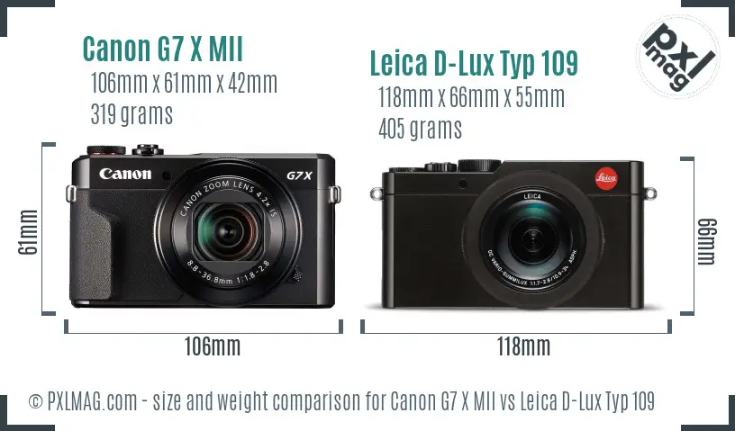 Canon G7 X MII vs Leica D-Lux Typ 109 size comparison
