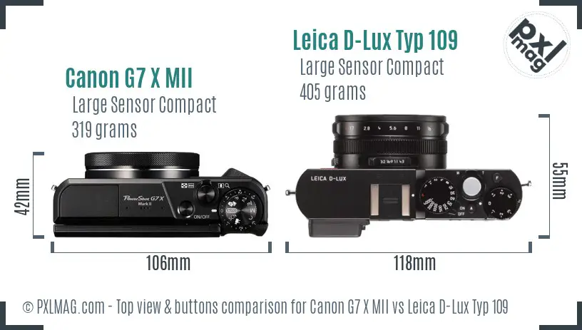 Canon G7 X MII vs Leica D-Lux Typ 109 top view buttons comparison
