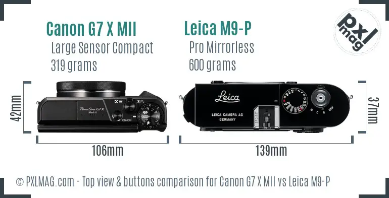 Canon G7 X MII vs Leica M9-P top view buttons comparison