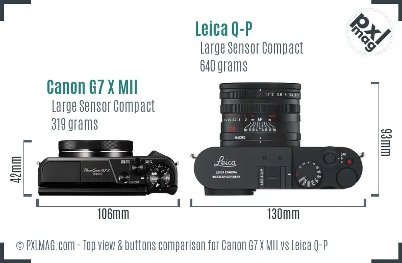 Canon G7 X MII vs Leica Q-P top view buttons comparison