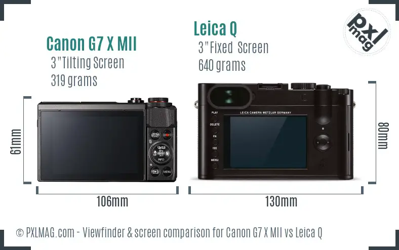 Canon G7 X MII vs Leica Q Screen and Viewfinder comparison