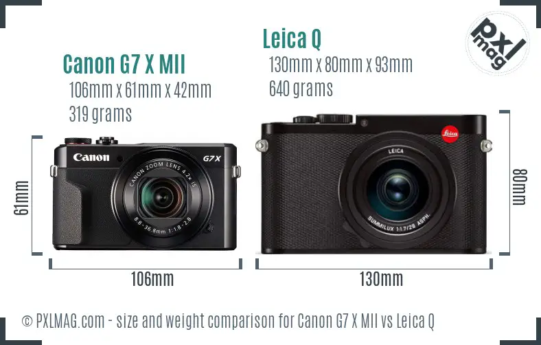 Canon G7 X MII vs Leica Q size comparison