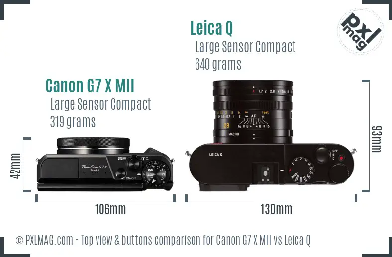 Canon G7 X MII vs Leica Q top view buttons comparison