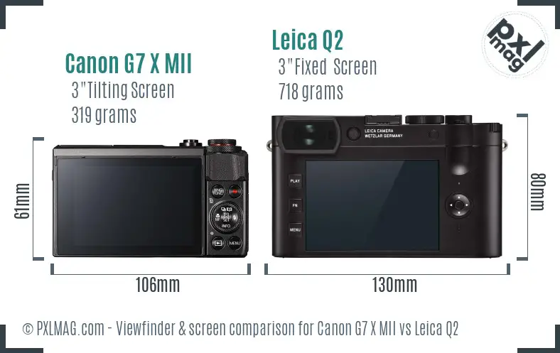 Canon G7 X MII vs Leica Q2 Screen and Viewfinder comparison