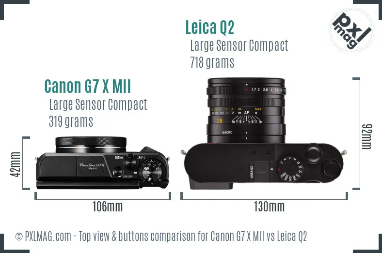 Canon G7 X MII vs Leica Q2 top view buttons comparison