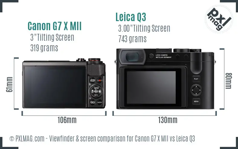 Canon G7 X MII vs Leica Q3 Screen and Viewfinder comparison