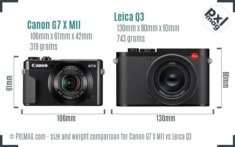 Canon G7 X MII vs Leica Q3 size comparison