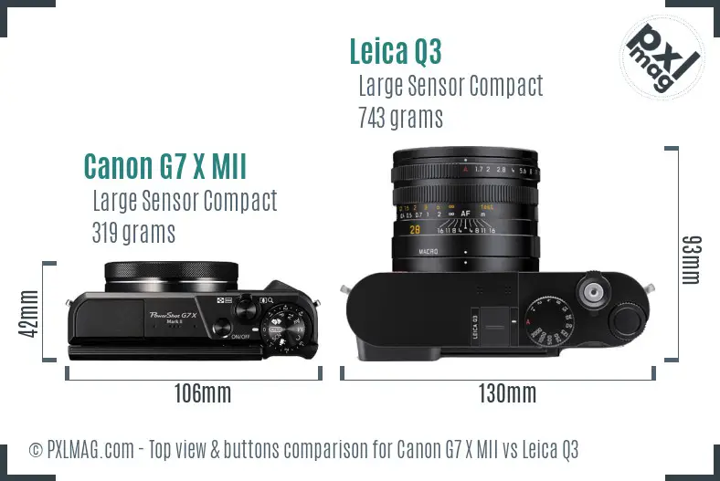 Canon G7 X MII vs Leica Q3 top view buttons comparison