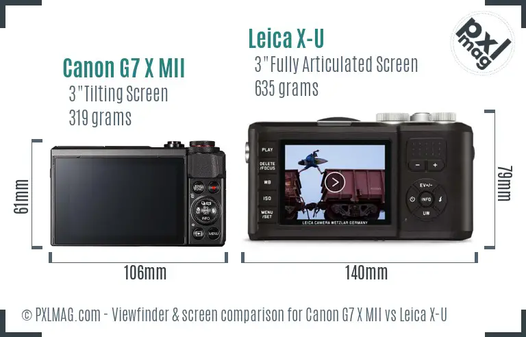 Canon G7 X MII vs Leica X-U Screen and Viewfinder comparison