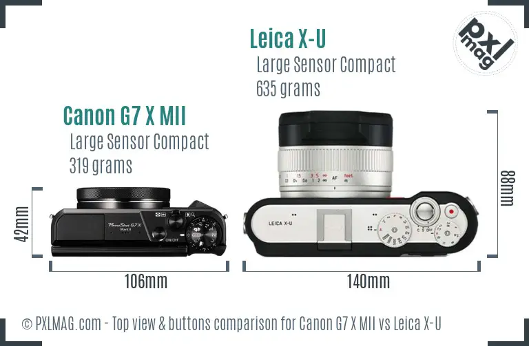Canon G7 X MII vs Leica X-U top view buttons comparison