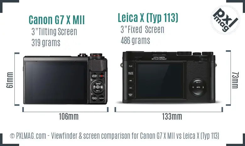 Canon G7 X MII vs Leica X (Typ 113) Screen and Viewfinder comparison