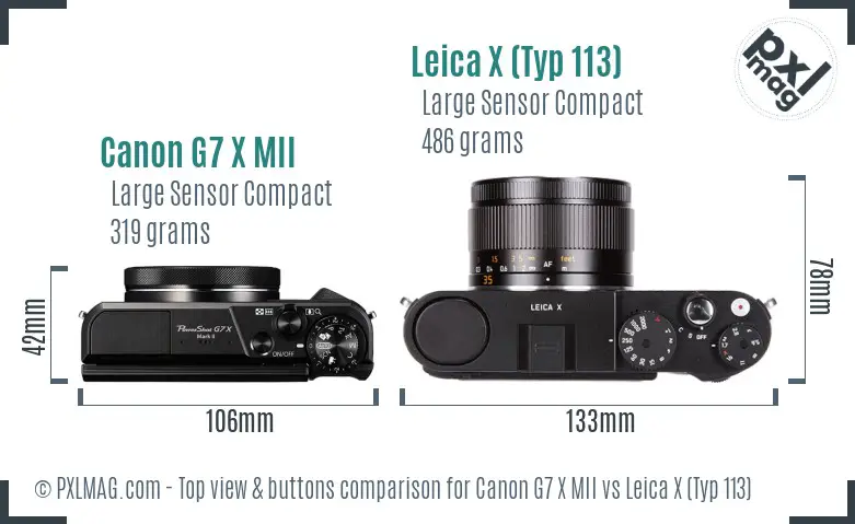 Canon G7 X MII vs Leica X (Typ 113) top view buttons comparison