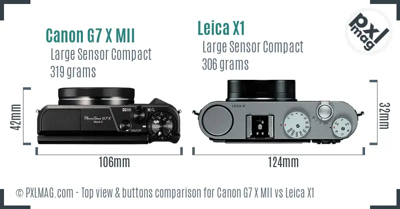 Canon G7 X MII vs Leica X1 top view buttons comparison
