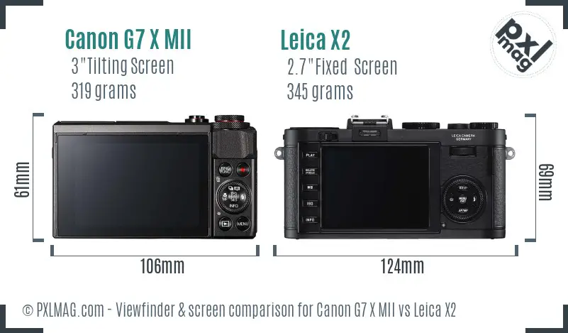 Canon G7 X MII vs Leica X2 Screen and Viewfinder comparison