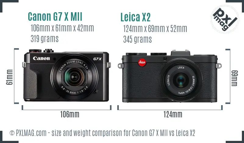 Canon G7 X MII vs Leica X2 size comparison