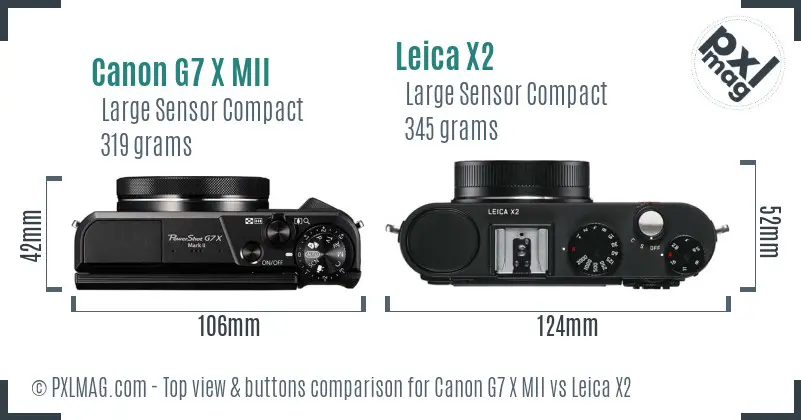 Canon G7 X MII vs Leica X2 top view buttons comparison