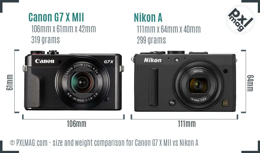 Canon G7 X MII vs Nikon A size comparison
