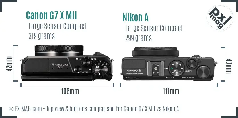 Canon G7 X MII vs Nikon A top view buttons comparison