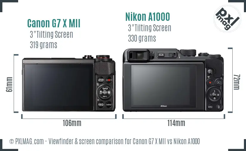Canon G7 X MII vs Nikon A1000 Screen and Viewfinder comparison
