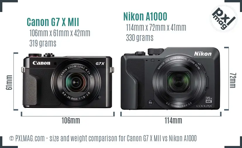 Canon G7 X MII vs Nikon A1000 size comparison