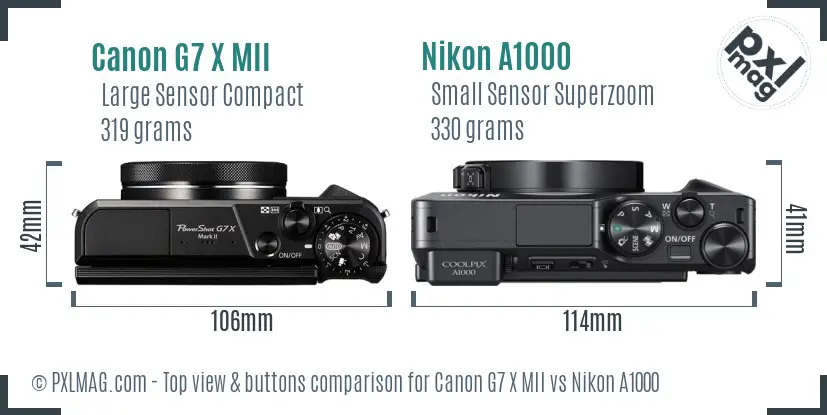 Canon G7 X MII vs Nikon A1000 top view buttons comparison