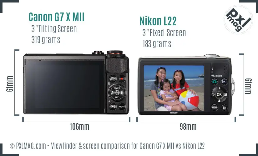 Canon G7 X MII vs Nikon L22 Screen and Viewfinder comparison