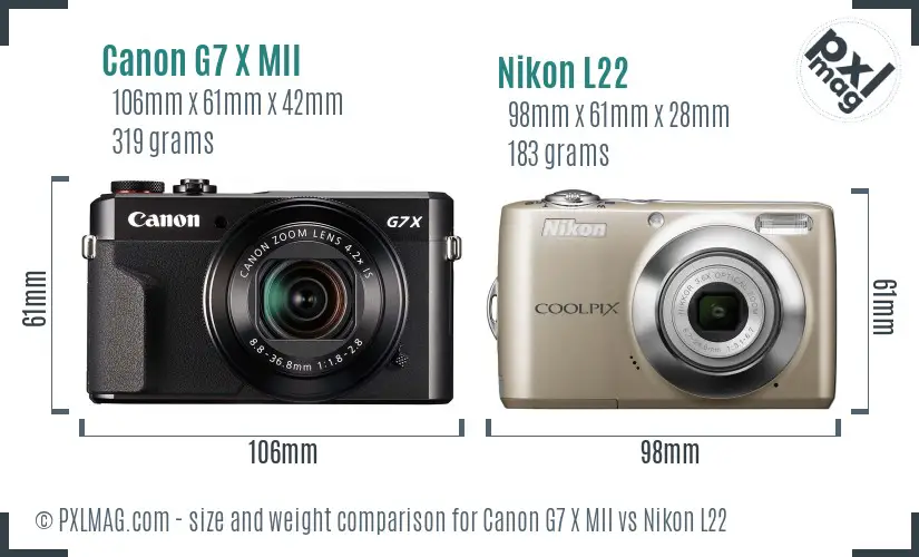 Canon G7 X MII vs Nikon L22 size comparison
