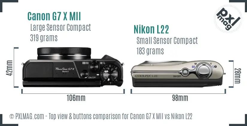 Canon G7 X MII vs Nikon L22 top view buttons comparison