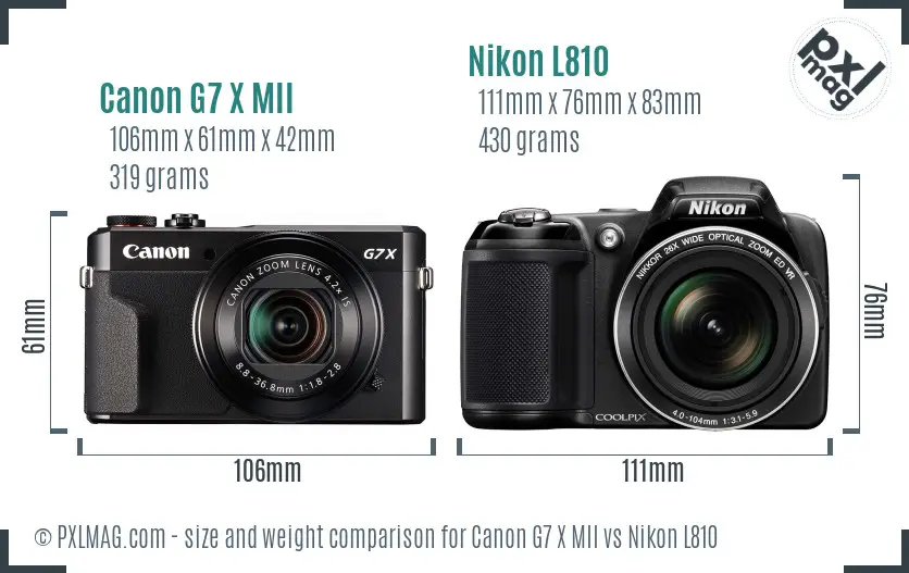 Canon G7 X MII vs Nikon L810 size comparison