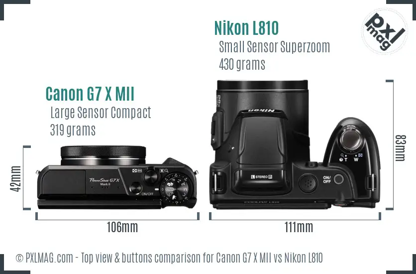 Canon G7 X MII vs Nikon L810 top view buttons comparison