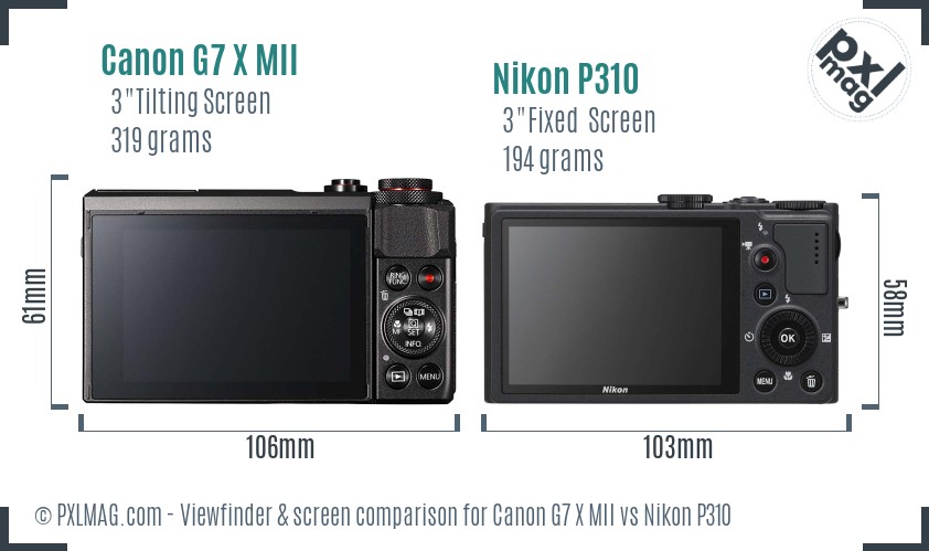 Canon G7 X MII vs Nikon P310 Screen and Viewfinder comparison
